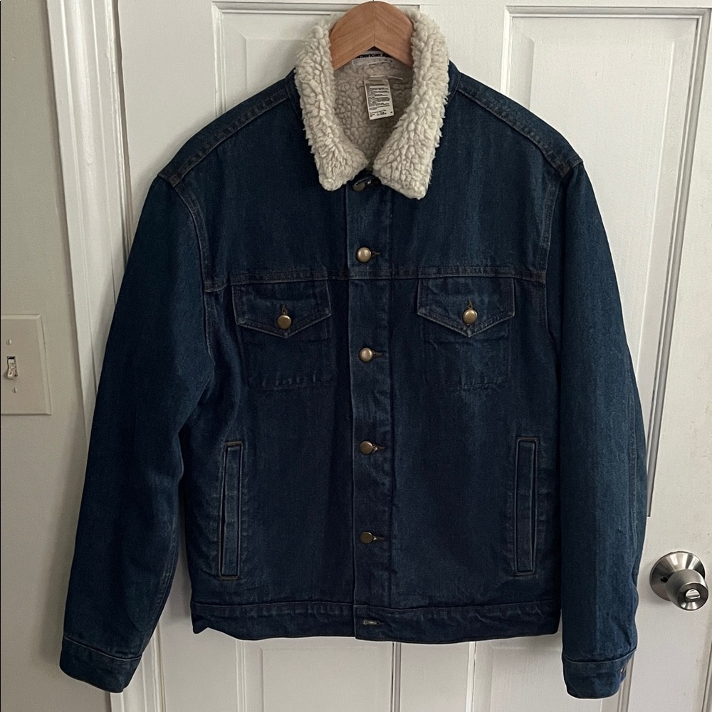 Vintage American Apparel Blue Denim Jean Jacket with Sherpa Fleece Lining Small